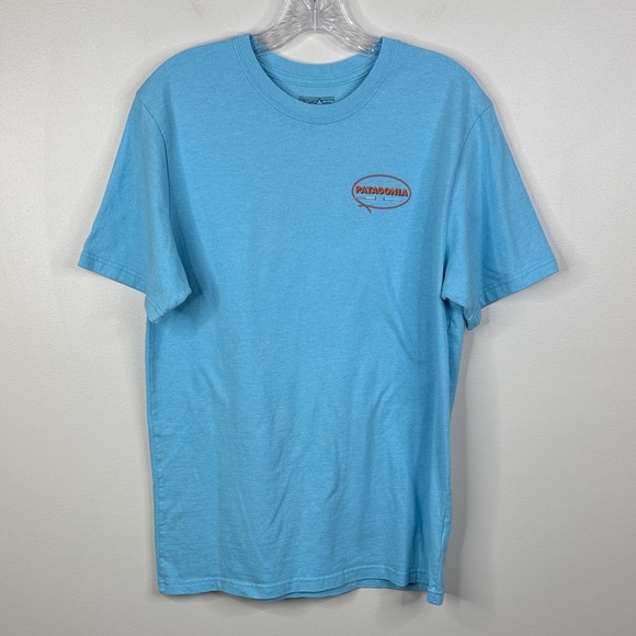 Patagonia Recycled Fabrics Men's Medium Regular Fit Sky Blue Short Sleeve Tee - Picture 1 of 6